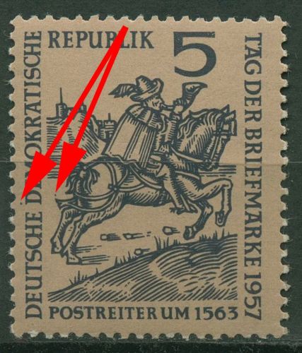 DDR 1957 Tag der Briefmarke mit Plattenfehler 600 F 46 postfrisch