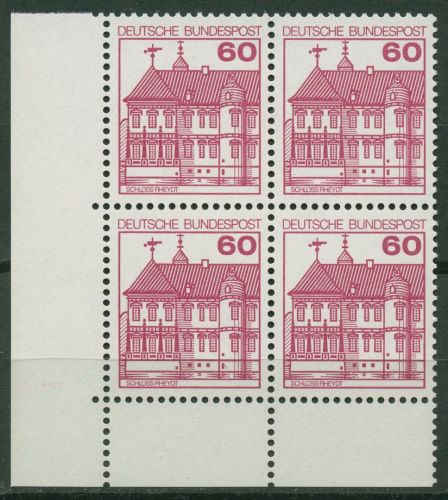 Bund 1979 Burgen & Schlösser 4er-Block Ecke unten links 1028 postfrisch