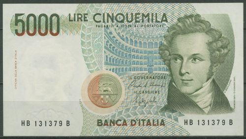 Italien 5000 Lire 1985, V. Bellini, KM 111 b, kassenfrisch (K1692)