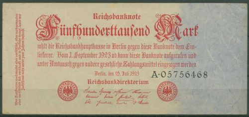 Dt. Reich 500000 Mark 1923, DEU-103a Serie A, leicht gebraucht (K1322)