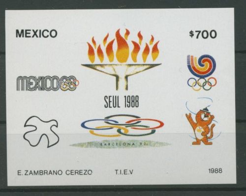 Mexiko 1988 Olympia Sommerspiele Seoul Symbole Block 35 postfrisch (C22475)