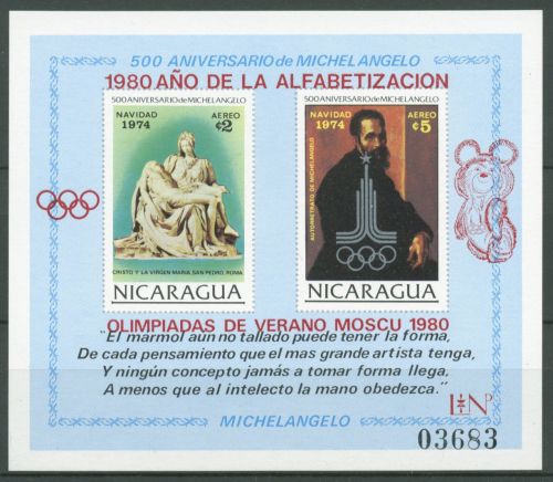 Nicaragua 1980 Alphabetisierungskampagne Olympia Block 118 postfrisch (C63431)