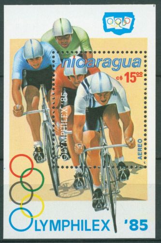 Nicaragua 1985 OLYMPHILEX Radrennen Block 163 postfrisch (C63436)