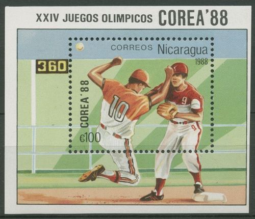 Nicaragua 1988 Olympia Sommerspiele Seoul Baseball Block 177 postfrisch (C94389)