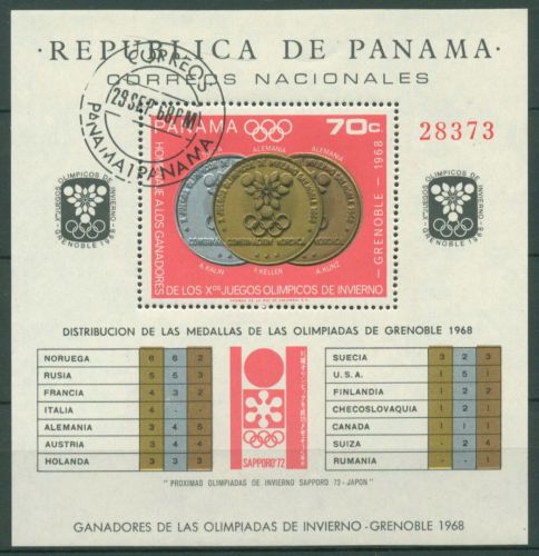 Panama 1968 Olympia Grenoble Medaillen Block 92 gestempelt (C93866)