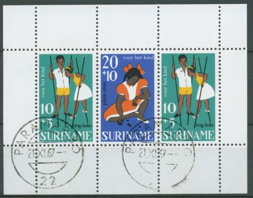 Surinam 1967 Voor het Kind Kinderspiele Block 7 gestempelt (C63447)