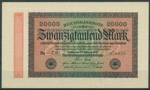 Dt. Reich 20000 Mark 1923, DEU-95b FZ CD, WZ Mäander, fast kassenfrisch (K1766)