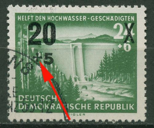 DDR 1955 Hochwassergeschädigte mit Plattenfehler 449 II mit Sonderstempel