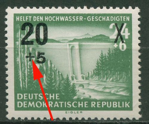 DDR 1955 Hochwassergeschädigte mit Plattenfehler 449 II postfrisch