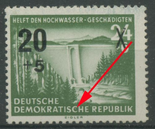 DDR 1955 Hochwassergeschädigte mit Plattenfehler 449 III postfrisch