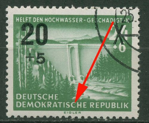 DDR 1955 Hochwassergeschädigte mit Plattenfehler 449 III mit Massenentwertung