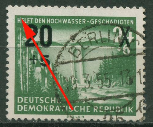 DDR 1955 Hochwasserhilfe mit Plattenfehler 449 IV gestempelt