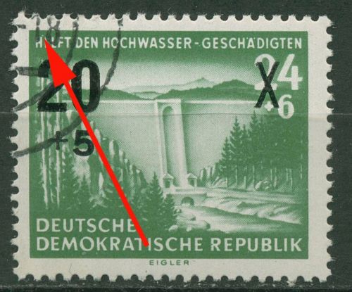 DDR 1955 Hochwasserhilfe mit Plattenfehler 449 IV mit Massenentwertung