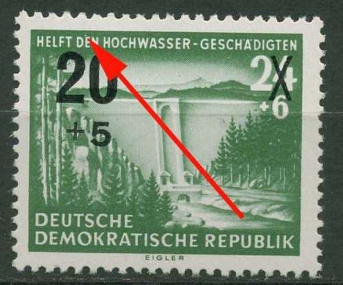 DDR 1955 Hochwasserhilfe mit Plattenfehler 449 V postfrisch