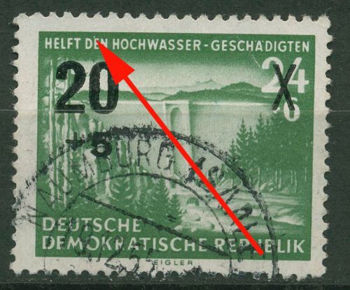 DDR 1955 Hochwasserhilfe mit Plattenfehler 449 V gestempelt