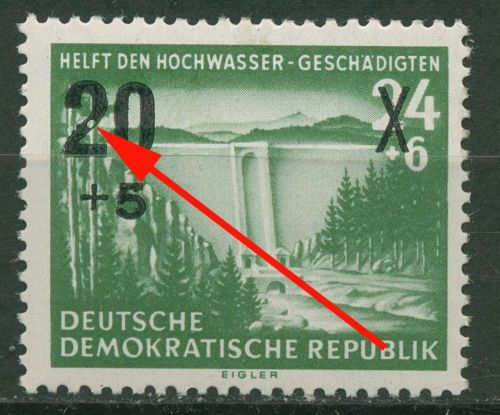 DDR 1955 Hochwasserhilfe mit Plattenfehler 449 F 20 a postfrisch