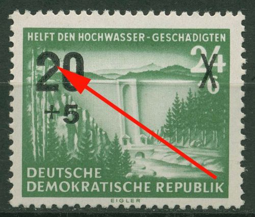 DDR 1955 Hochwasserhilfe mit Plattenfehler 449 F 25 postfrisch