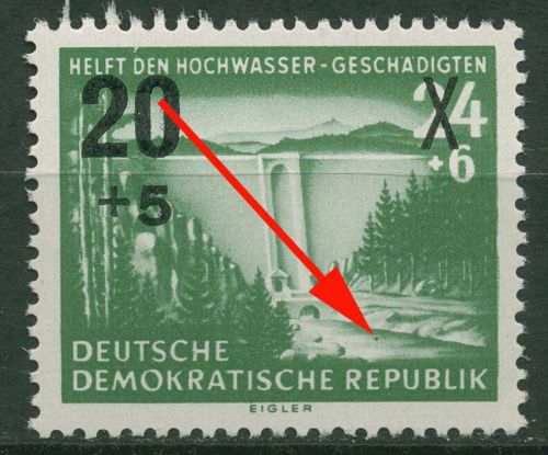 DDR 1955 Hochwasserhilfe mit Plattenfehler 449 F 48 postfrisch