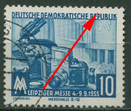 DDR 1955 Leipziger Herbstmesse mit Plattenfehler 479 F 27 gestempelt