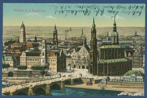 Dresden aus der Vogelschau, gelaufen 1915, Feldpost (AK4757)