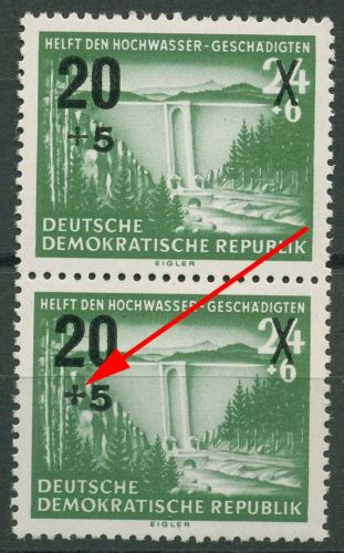 DDR 1955 Hochwassergeschädigte mit Plattenfehler 449 II im Paar postfrisch