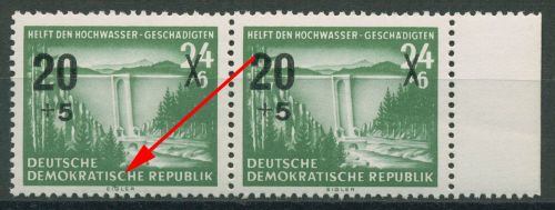 DDR 1955 Hochwassergeschädigte mit Plattenfehler 449 III im Paar postfrisch