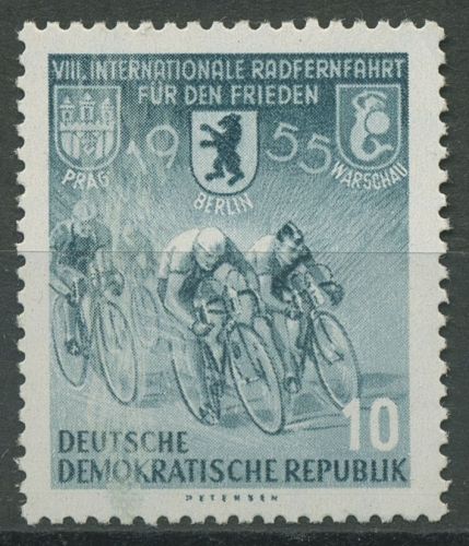DDR 1955 Radfernfahrt f. d. Frieden: stark verwischtes Markenbild 470 postfrisch