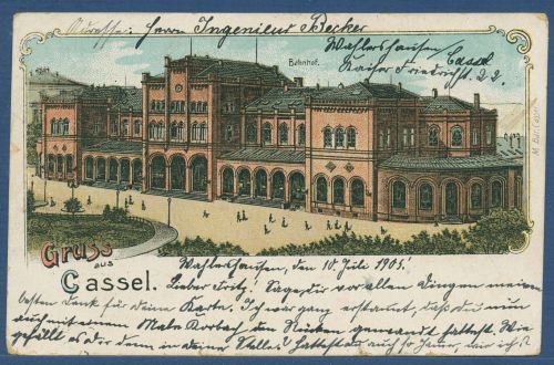Gruss aus Kassel Bahnhof, gelaufen 1905 (AK4666)