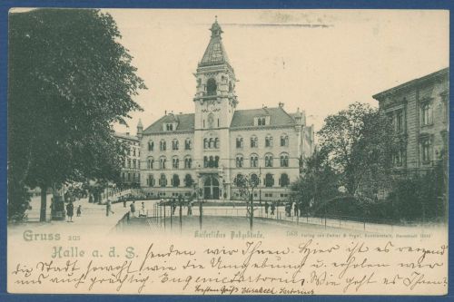 Gruss aus Halle a. S. Kaiserliches Postgebäude, gelaufen 1903 Stempel! (AK4664)