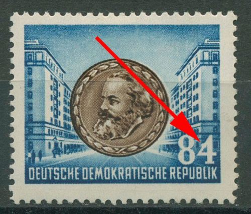 DDR 1953 70. Todestag von Karl Marx mit Plattenfehler 353 F 32 mit Falz