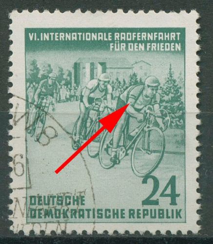 DDR 1953 Radfernfahrt f. d. Frieden mit Plattenfehler 355 F 4 mit Sonderstempel
