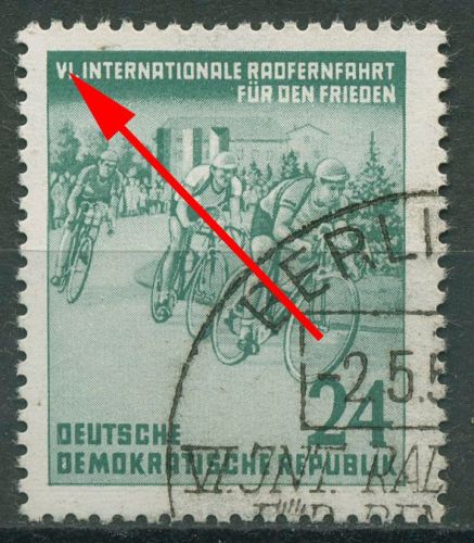 DDR 1953 Radfernfahrt f. d. Frieden mit Plattenfehler 355 F 9 mit Sonderstempel