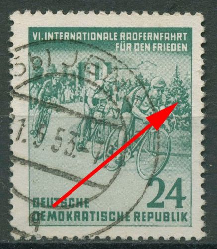 DDR 1953 Radfernfahrt f. d. Frieden mit Plattenfehler 355 F 11 gestempelt