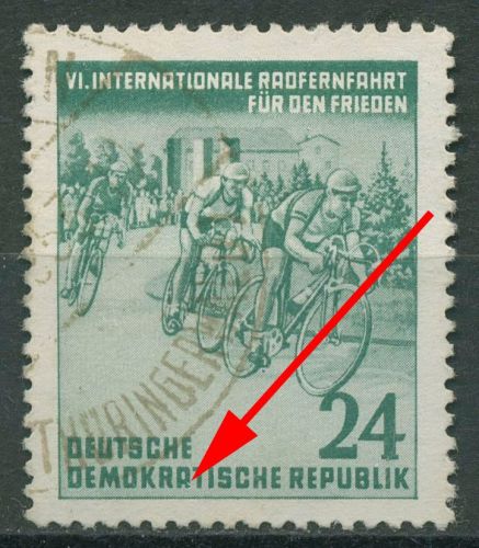 DDR 1953 Radfernfahrt f. d. Frieden mit Plattenfehler 355 F 26 mit Sonderstempel