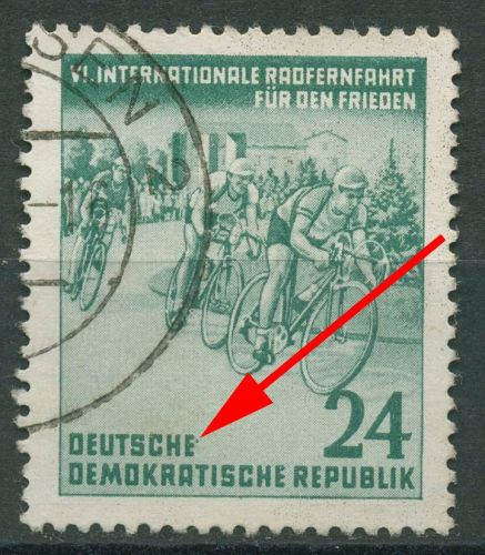 DDR 1953 Radfernfahrt f. d. Frieden mit Plattenfehler 355 F 45 gestempelt