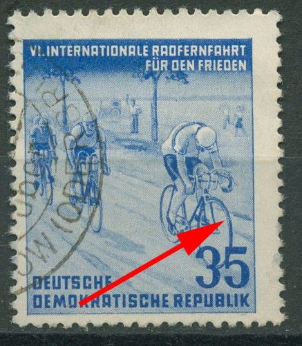 DDR 1953 Radfernfahrt f. d. Frieden mit Plattenfehler 356 F 2 gestempelt