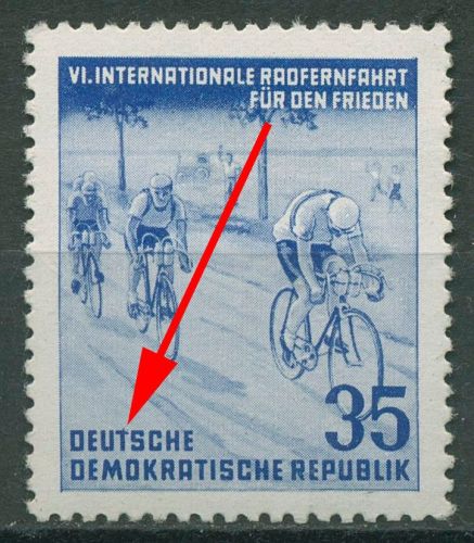 DDR 1953 Radfernfahrt f. d. Frieden mit Plattenfehler 356 F 33 postfrisch