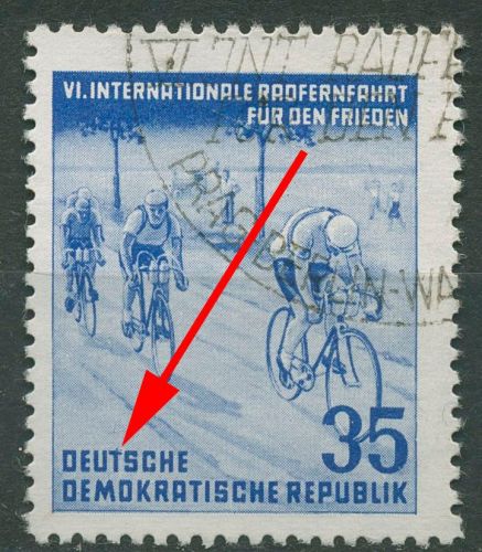DDR 1953 Radfernfahrt f. d. Frieden mit Plattenfehler 356 F 33 mit Sonderstempel
