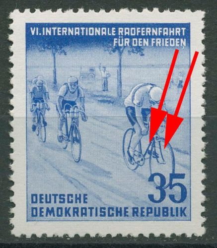 DDR 1953 Radfernfahrt f. d. Frieden mit Plattenfehler 356 F 41 postfrisch