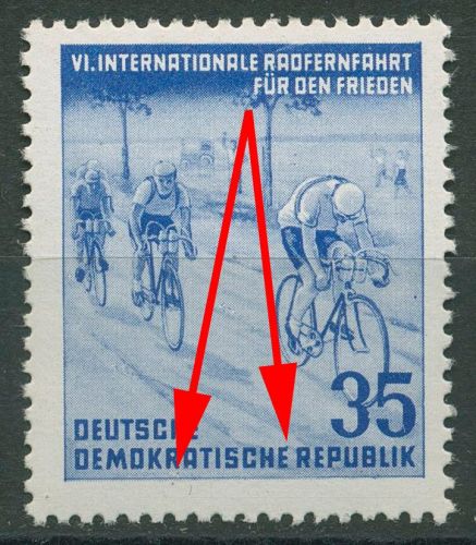 DDR 1953 Radfernfahrt f. d. Frieden mit Plattenfehler 356 F 49 postfrisch
