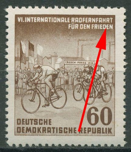 DDR 1953 Radfernfahrt für den Frieden mit Plattenfehler 357 II mit Falz