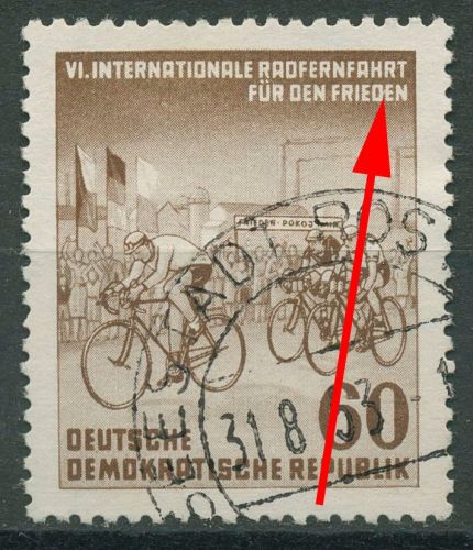DDR 1953 Radfernfahrt für den Frieden mit Plattenfehler 357 II gestempelt