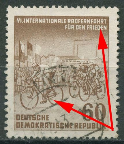 DDR 1953 Radfernfahrt für den Frieden mit Plattenfehler 357 VI gestempelt