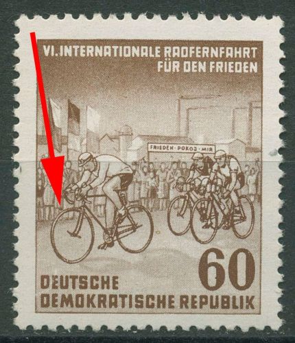 DDR 1953 Radfernfahrt für den Frieden mit Plattenfehler 357 F 4 a postfrisch