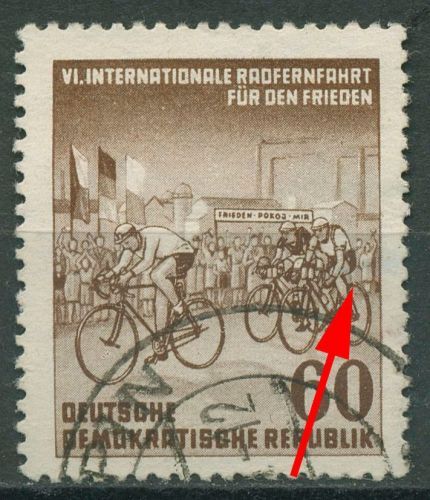 DDR 1953 Radfernfahrt für den Frieden mit Plattenfehler 357 F 5 gestempelt