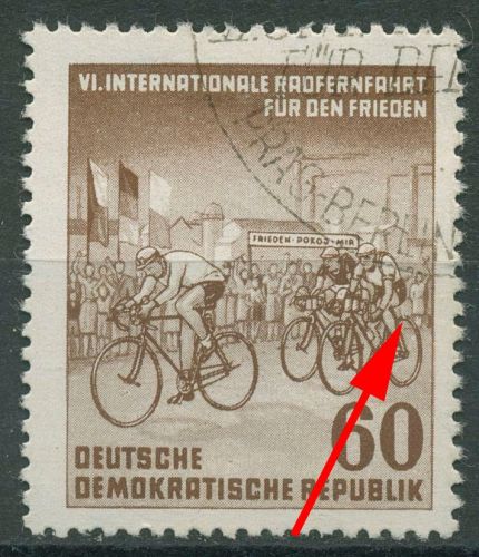 DDR 1953 Radfernfahrt für den Frieden mit Plattenfehler 357 F 5 Sonderstempel