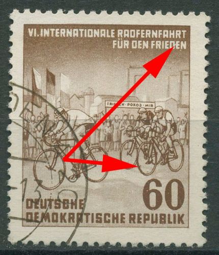 DDR 1953 Radfernfahrt für den Frieden mit Plattenfehler 357 F 9 gestempelt