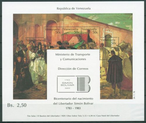 Venezuela 1978 Geburtstag Simón Bolivar Die Taufe Block 22 postfrisch (C63686)