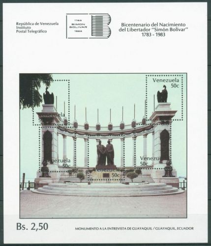 Venezuela 1982 Geburtstag Simón Bolivar Denkmal Block 29 postfrisch (C63692)