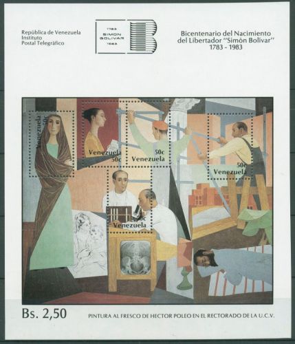 Venezuela 1984 Fresko Kunst Wissenschaft Erziehung Block 33 postfrisch (C63695)